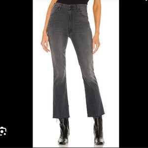 MOTHER The Hustler Ankle Fray Lighting Up Lanterns Stretchy Faded Black Jeans
